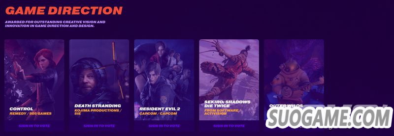 TGA 2019提名名单公开 只狼生化2死亡搁浅等6款作品角逐年度游戏