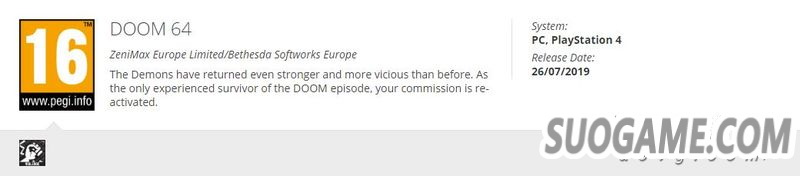 《毁灭战士64》或将登陆PS4与PC 欧洲评级网站泄露消息