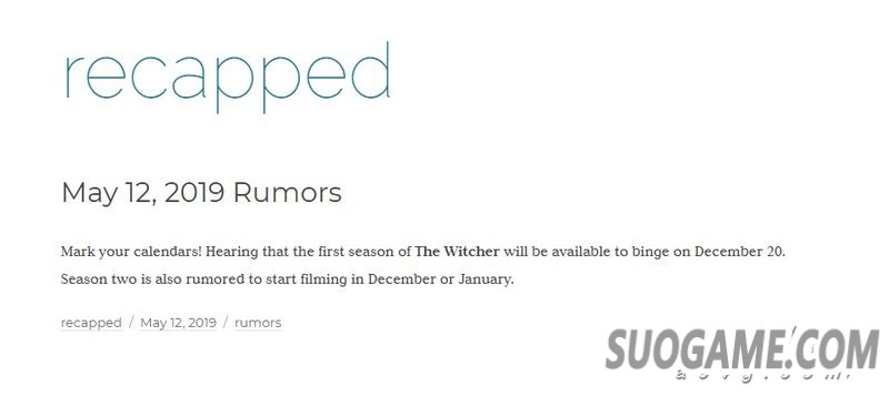 ?《巫师》电视剧播出时间或已泄露 12月20日正式到来